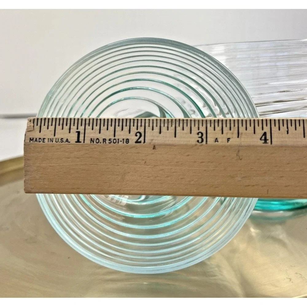 Dessert Cups Ribbed Footed Aqua Stem Sherbet Glasses Vintage Glassware Set of 2